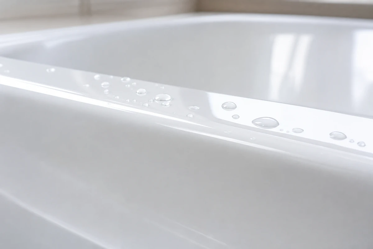 Glossy white reglazed bathtub surface in a Sunnyvale bathroom after a single-day refinish